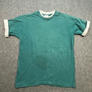 Pro Spirit Vintage Men L Teal Green Ringer T-Shirt Single Stitch Made in USA 90s